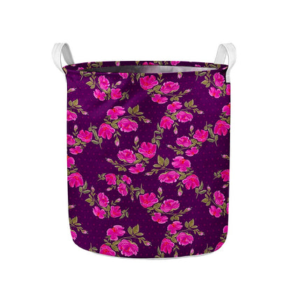 Purple Floral Flower Pattern Print Collapsible Laundry Basket