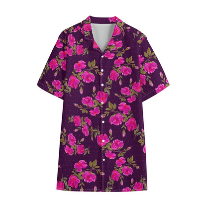 Purple Floral Flower Pattern Print Cotton Hawaiian Shirt