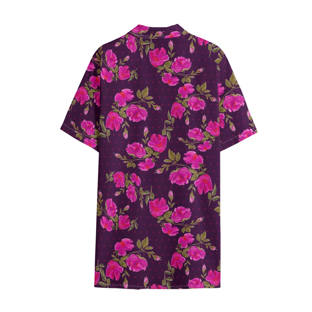 Purple Floral Flower Pattern Print Cotton Hawaiian Shirt