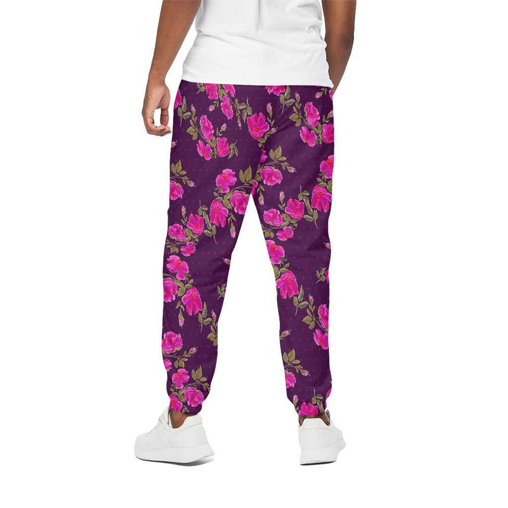 Purple Floral Flower Pattern Print Cotton Pants