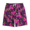 Purple Floral Flower Pattern Print Cotton Shorts