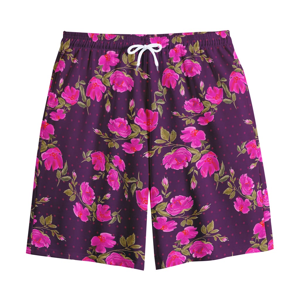 Purple Floral Flower Pattern Print Cotton Shorts