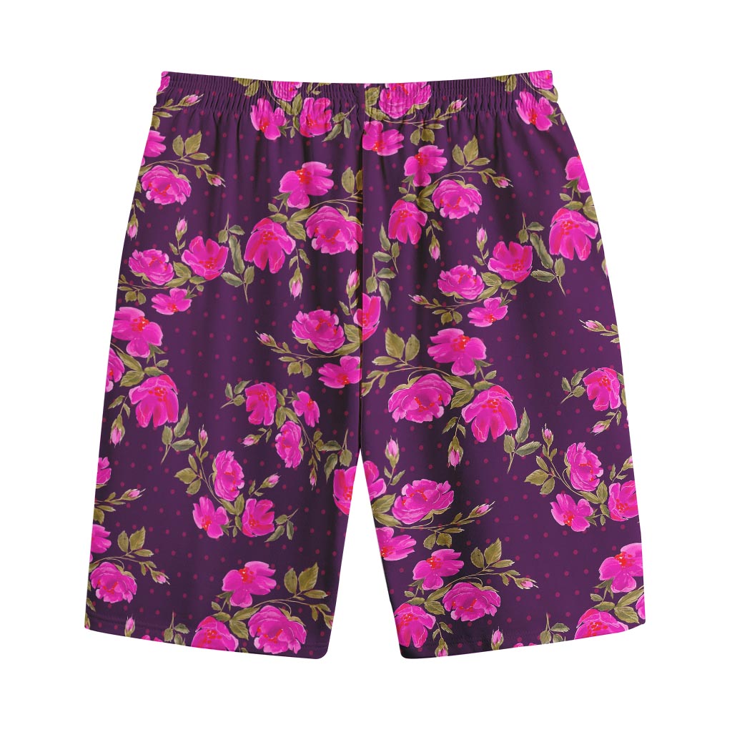 Purple Floral Flower Pattern Print Cotton Shorts