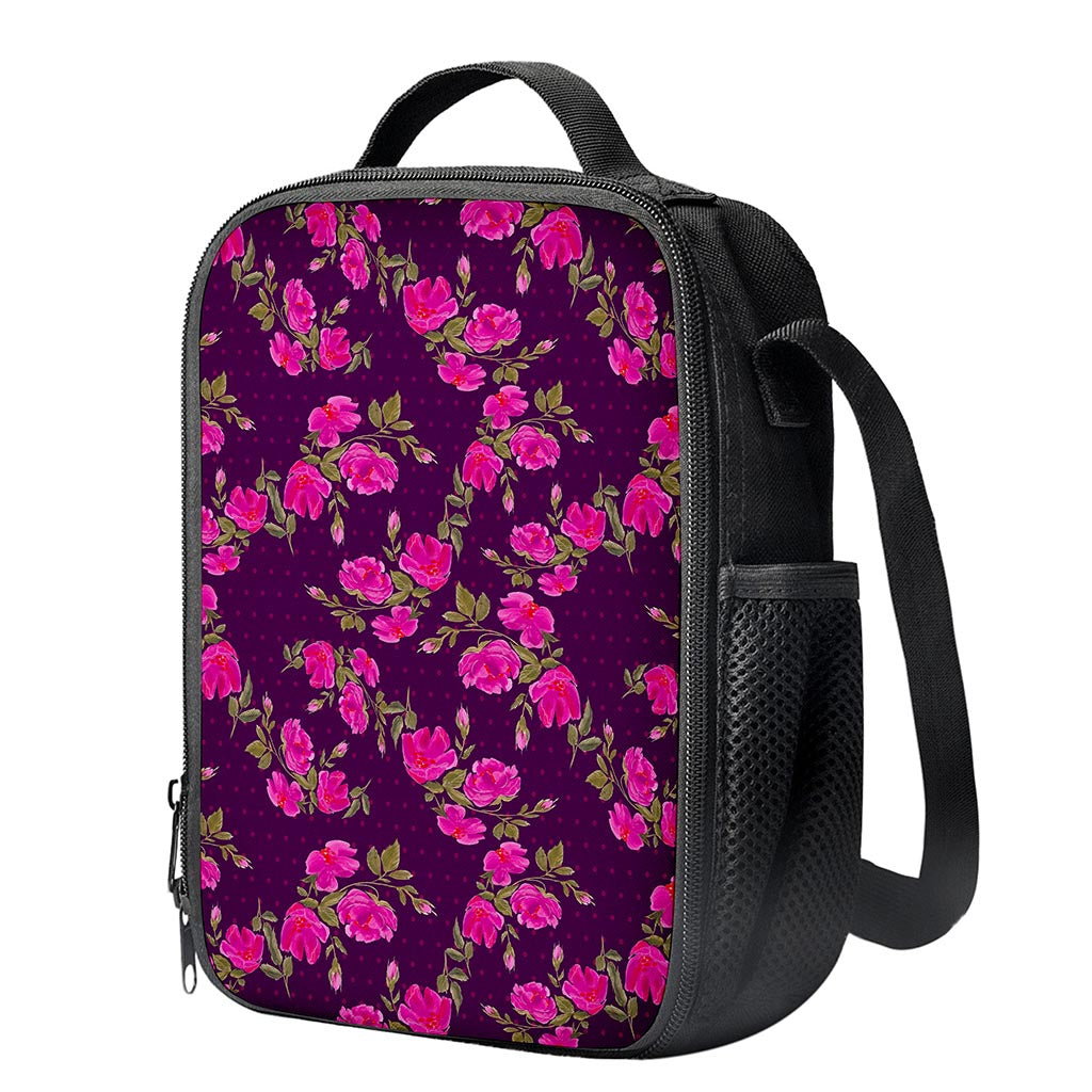 Purple Floral Flower Pattern Print Crossbody Lunch Bag