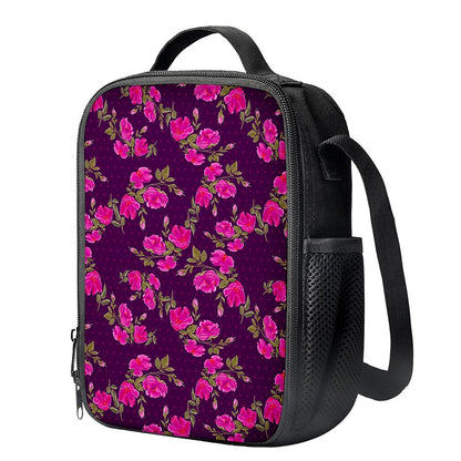 Purple Floral Flower Pattern Print Crossbody Lunch Bag