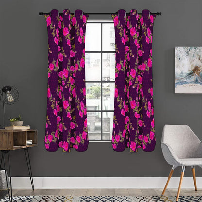 Purple Floral Flower Pattern Print Curtain