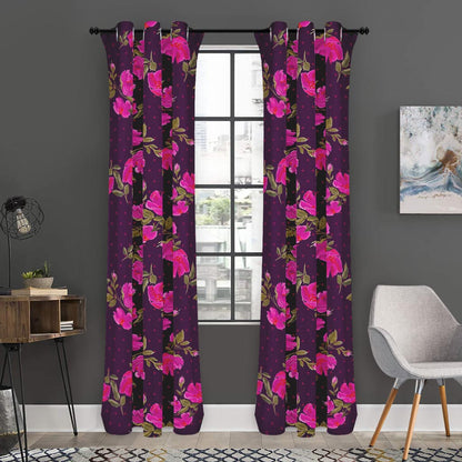Purple Floral Flower Pattern Print Curtain