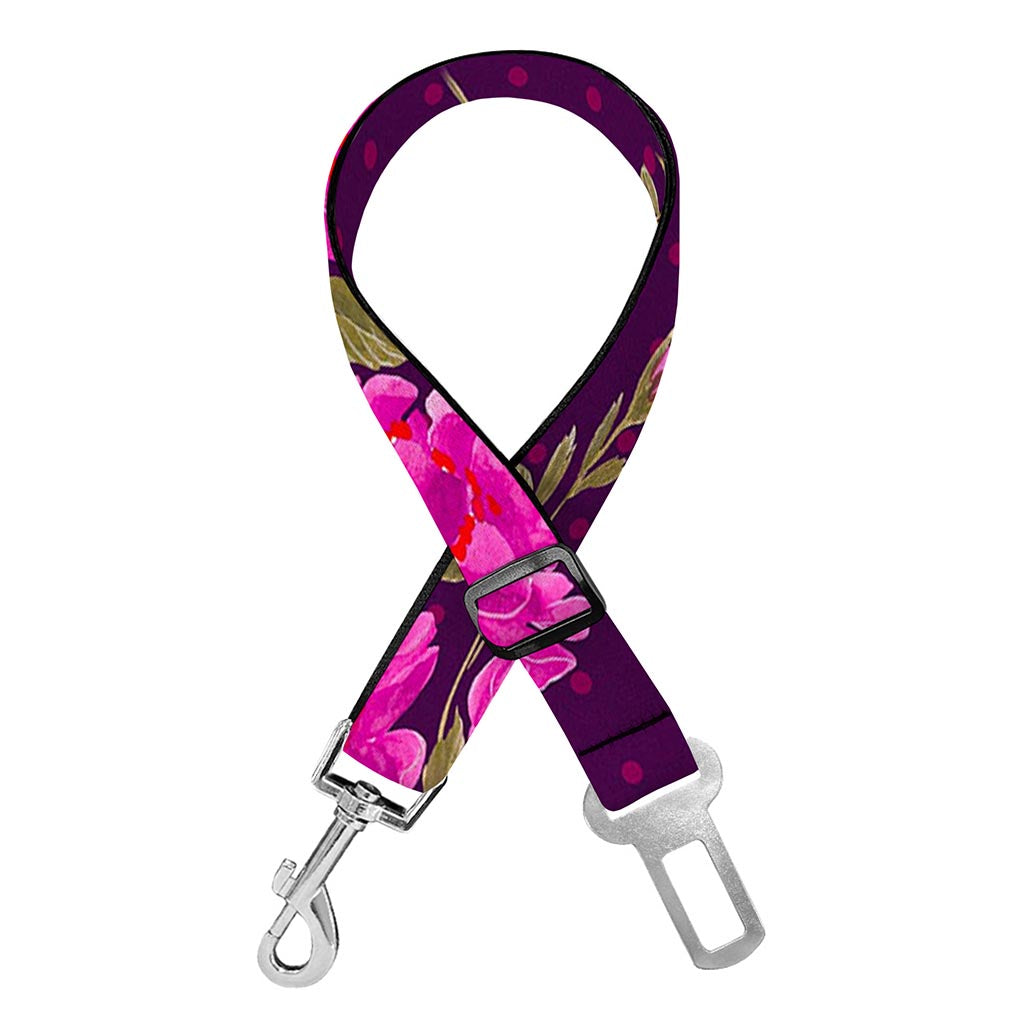 Purple Floral Flower Pattern Print Dog Seat Belt