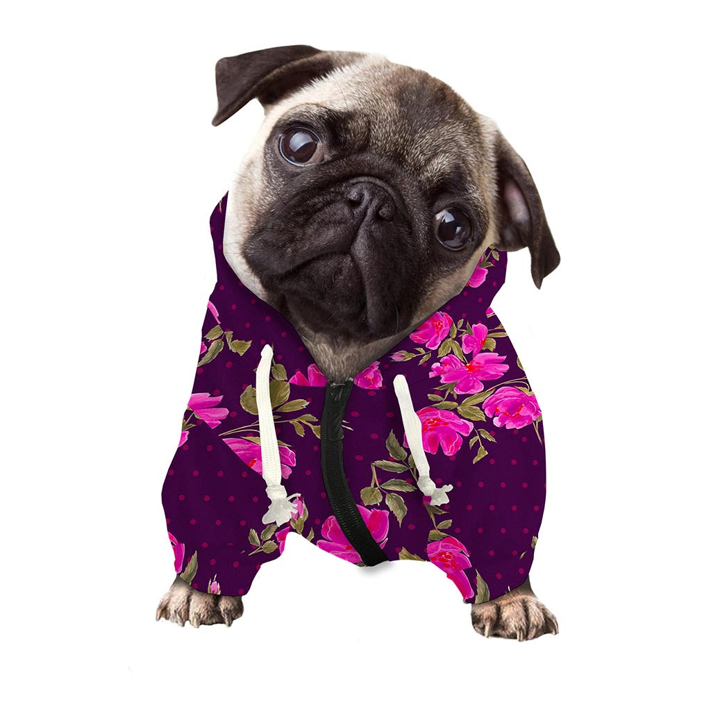 Purple Floral Flower Pattern Print Dog Zip Up Hoodie