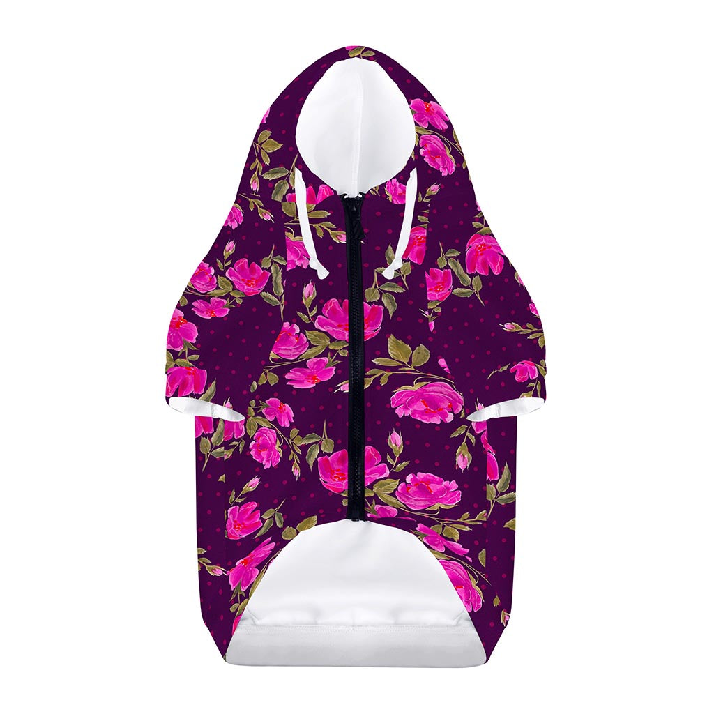 Purple Floral Flower Pattern Print Dog Zip Up Hoodie
