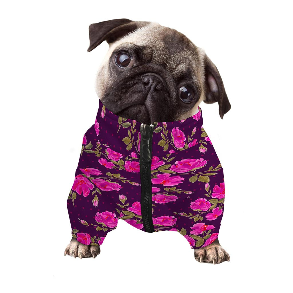Purple Floral Flower Pattern Print Dog Zip Up Jacket