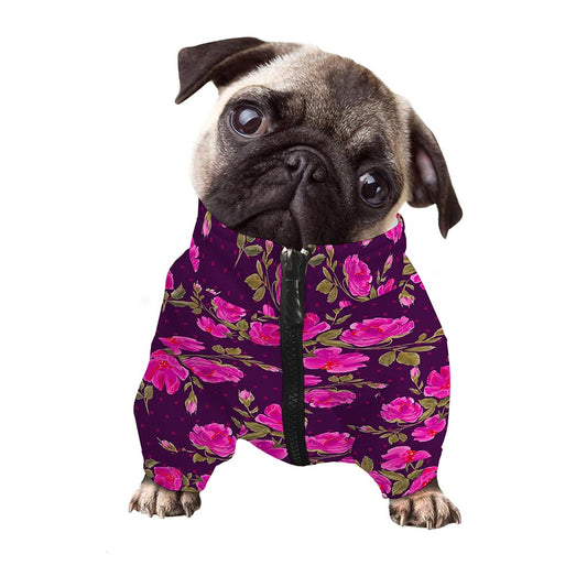 Purple Floral Flower Pattern Print Dog Zip Up Jacket