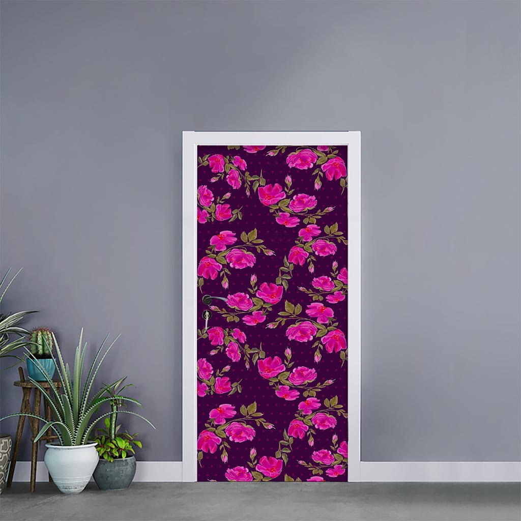 Purple Floral Flower Pattern Print Door Sticker
