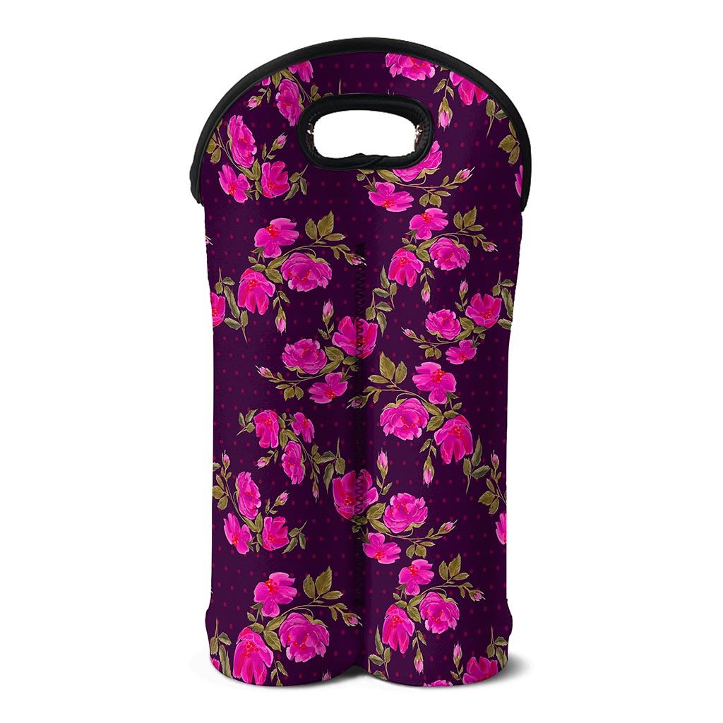 Purple Floral Flower Pattern Print Double Neoprene Wine Tote