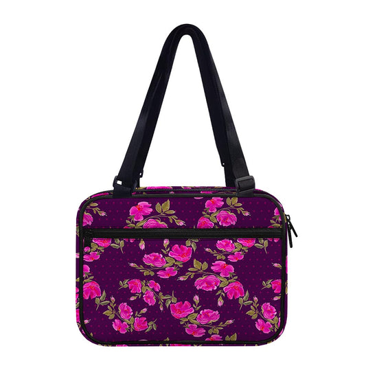 Purple Floral Flower Pattern Print Double Strap Bible Bag
