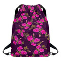 Purple Floral Flower Pattern Print Drawstring Backpack