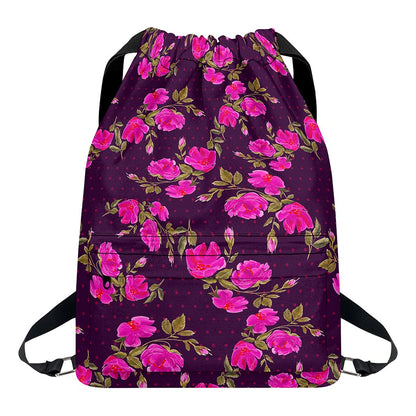 Purple Floral Flower Pattern Print Drawstring Backpack