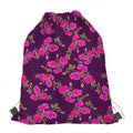 Purple Floral Flower Pattern Print Drawstring Bag