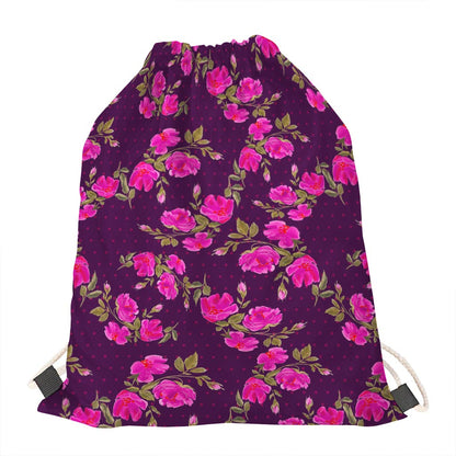 Purple Floral Flower Pattern Print Drawstring Bag