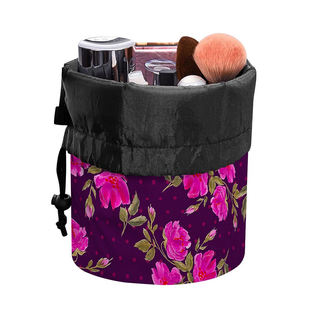 Purple Floral Flower Pattern Print Drawstring Makeup Bag
