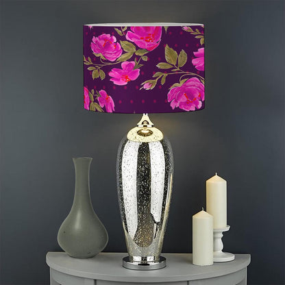 Purple Floral Flower Pattern Print Drum Lamp Shade