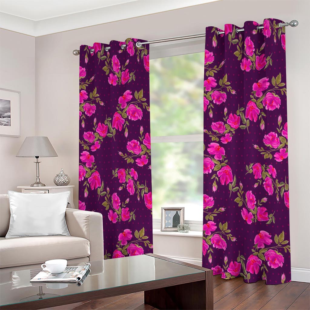 Purple Floral Flower Pattern Print Extra Wide Grommet Curtains