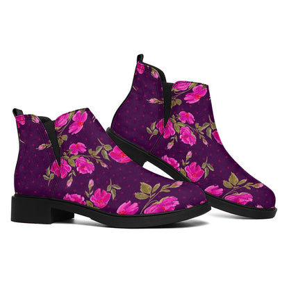 Purple Floral Flower Pattern Print Flat Ankle Boots