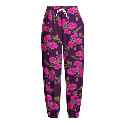 Purple Floral Flower Pattern Print Fleece Lined Knit Pants