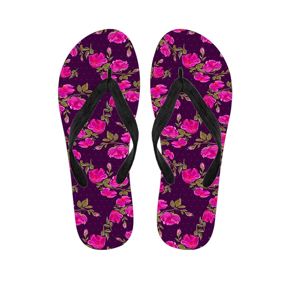 Purple Floral Flower Pattern Print Flip Flops
