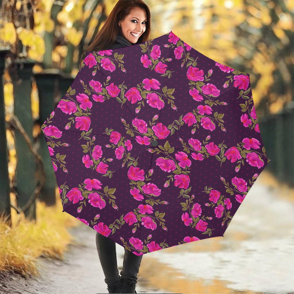 Purple Floral Flower Pattern Print Foldable Umbrella