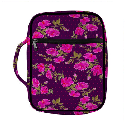 Purple Floral Flower Pattern Print Front Pocket Bible Bag