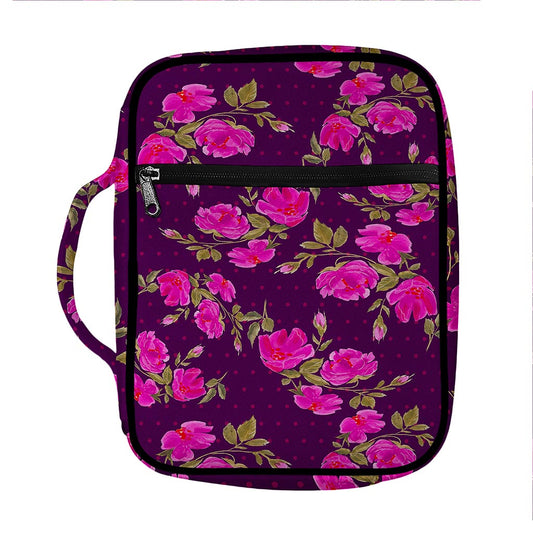 Purple Floral Flower Pattern Print Front Pocket Bible Bag