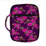 Purple Floral Flower Pattern Print Front Pocket Bible Bag