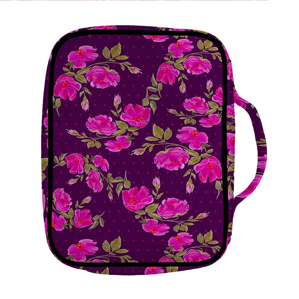 Purple Floral Flower Pattern Print Front Pocket Bible Bag