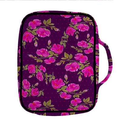 Purple Floral Flower Pattern Print Front Pocket Bible Bag