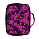 Purple Floral Flower Pattern Print Front Pocket Bible Bag