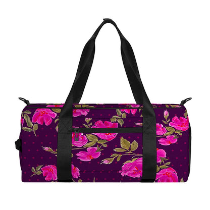 Purple Floral Flower Pattern Print Gym Bag