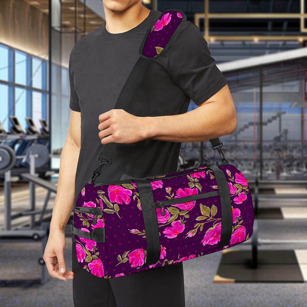 Purple Floral Flower Pattern Print Gym Bag