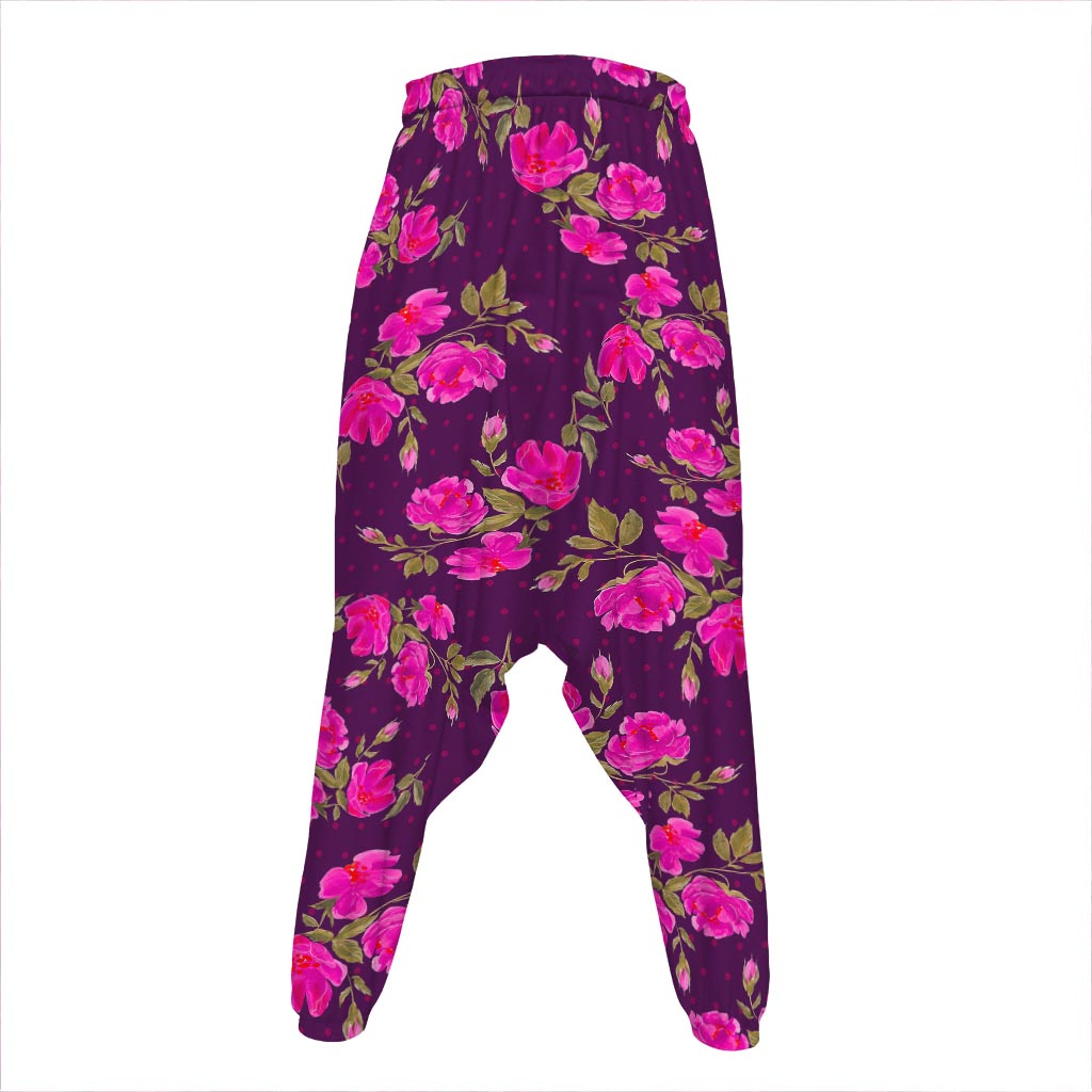 Purple Floral Flower Pattern Print Hammer Pants