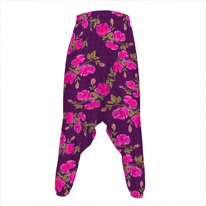 Purple Floral Flower Pattern Print Hammer Pants