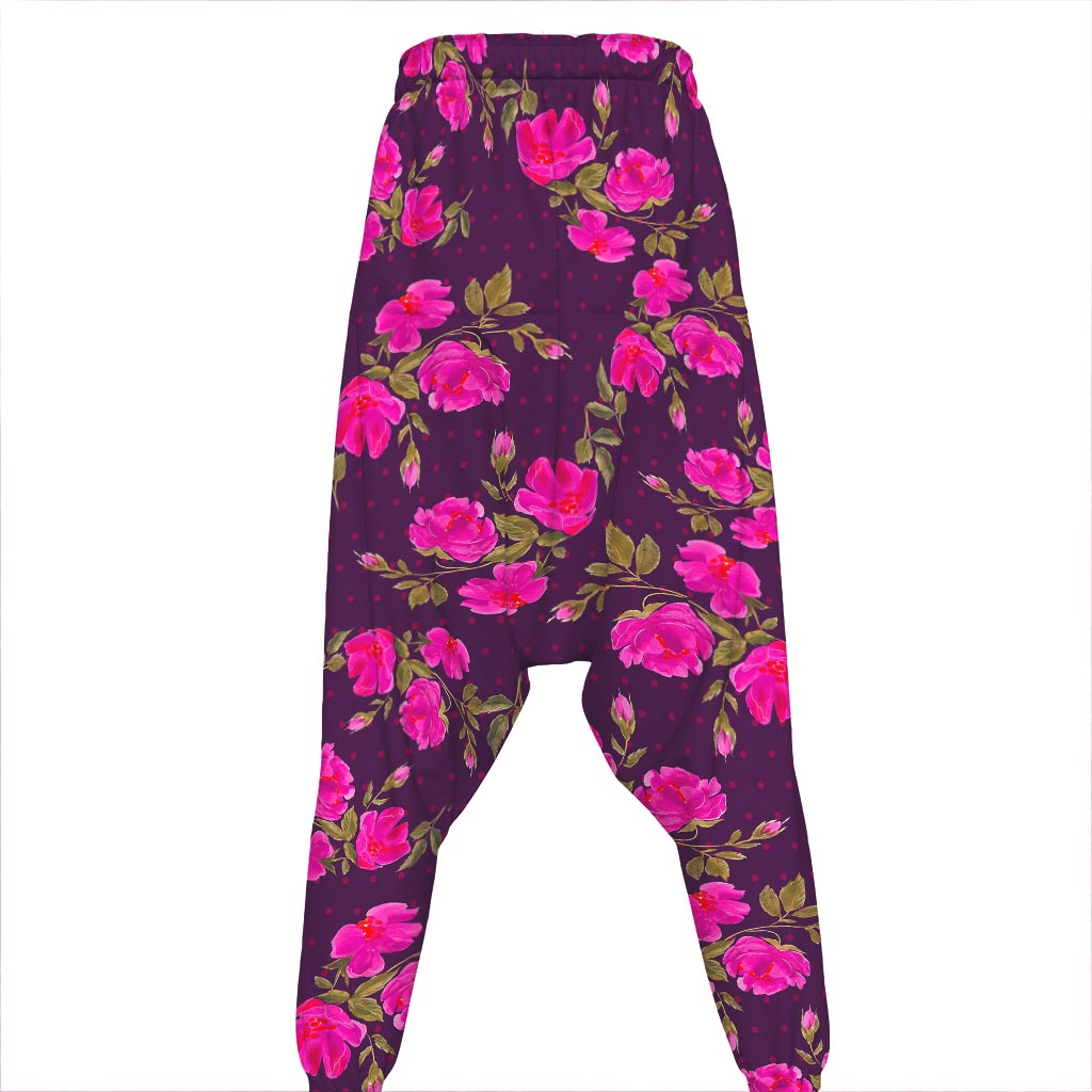 Purple Floral Flower Pattern Print Hammer Pants