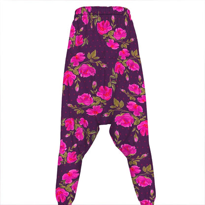 Purple Floral Flower Pattern Print Hammer Pants