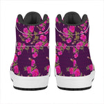 Purple Floral Flower Pattern Print High Top Leather Sneakers