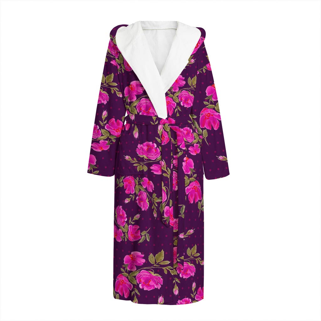 Purple Floral Flower Pattern Print Hooded Bathrobe
