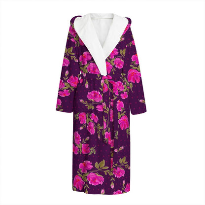 Purple Floral Flower Pattern Print Hooded Bathrobe