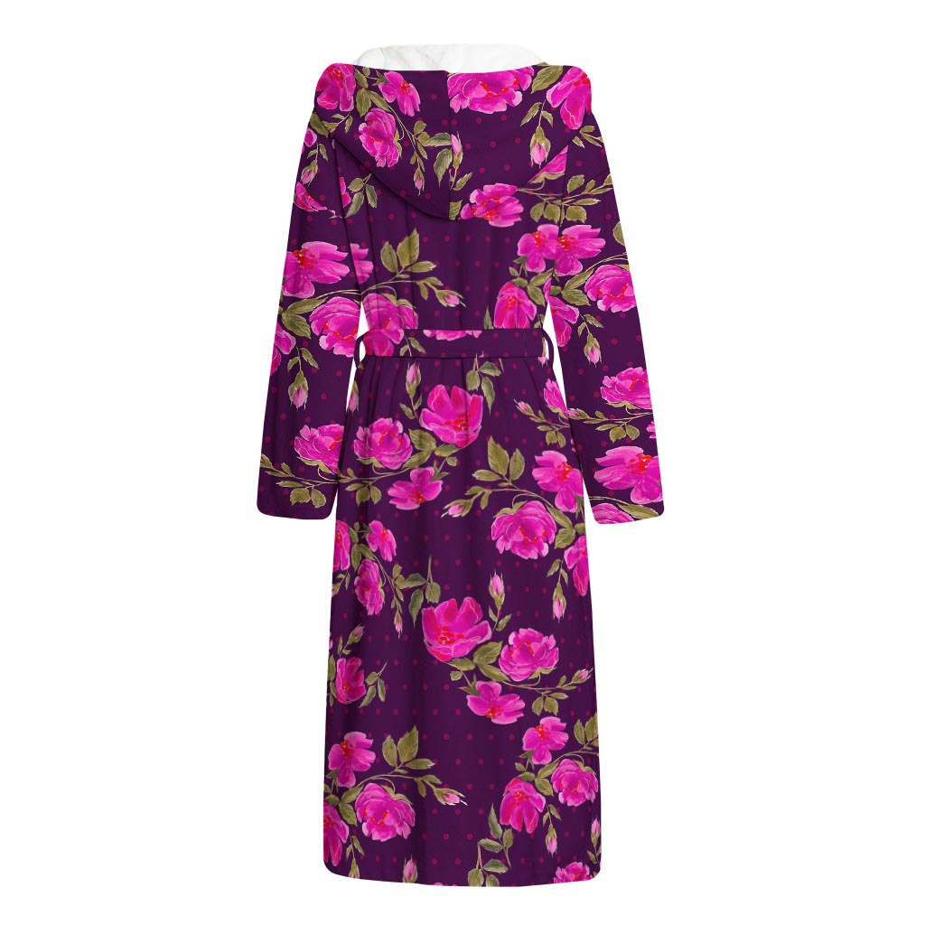 Purple Floral Flower Pattern Print Hooded Bathrobe