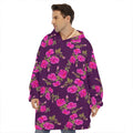 Purple Floral Flower Pattern Print Hoodie Blanket