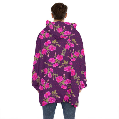 Purple Floral Flower Pattern Print Hoodie Blanket