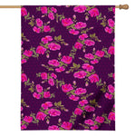 Purple Floral Flower Pattern Print House Flag