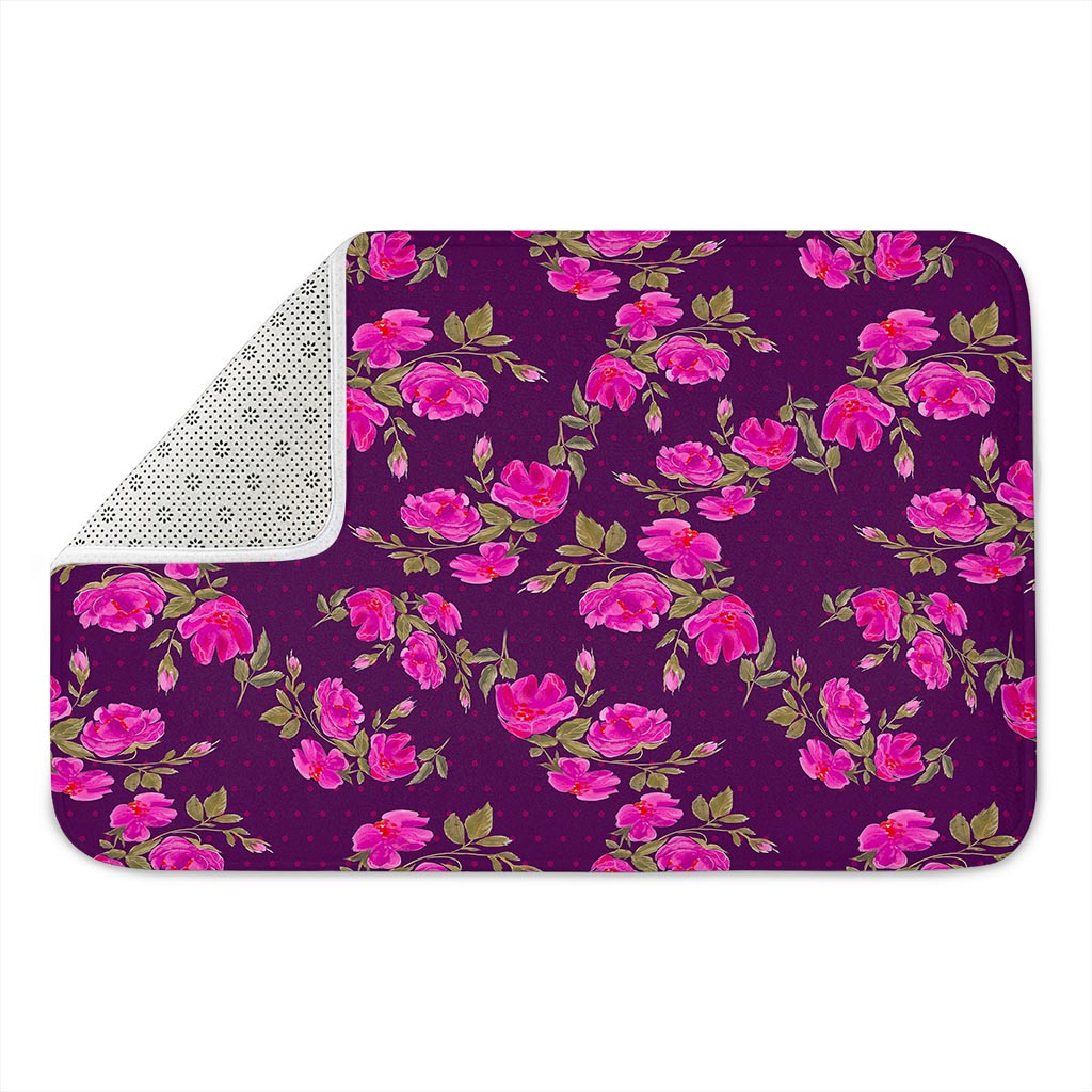 Purple Floral Flower Pattern Print Indoor Door Mat